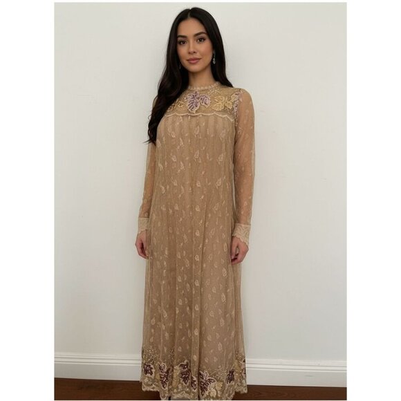 Rina Di Montella Dresses & Skirts - Vintage Rina Di Montella Sheer Lace Dress With Embroidered Floral Sequins Size 6